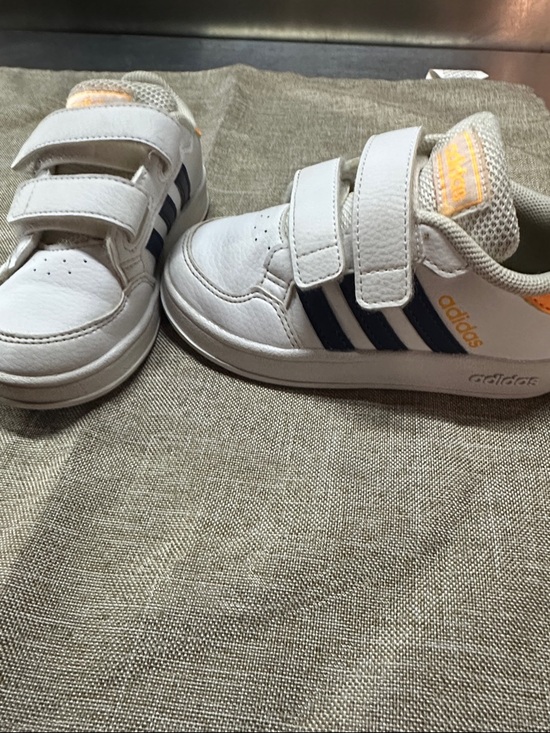adidas Other - adidas Kids White Sneakers with Navy Stripes and Orange Accents
